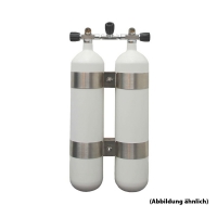 Stahl Doppelgerät mit Absperrbrücke und V4tec Schellen 2x7 L 300bar 40mm
